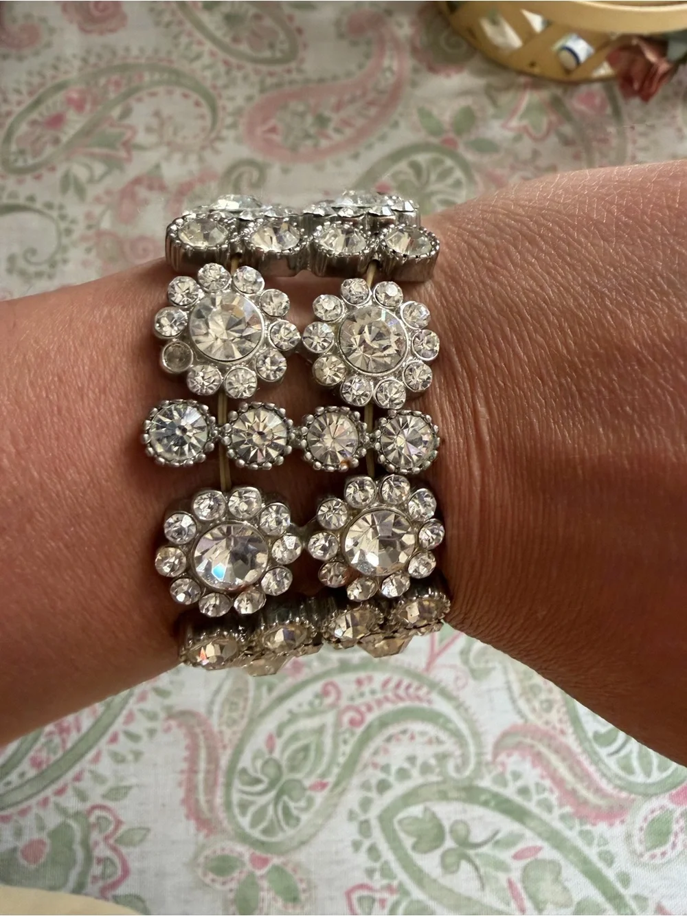 Silver-Tone Crystal Floral Stretch Statement Bracelet
